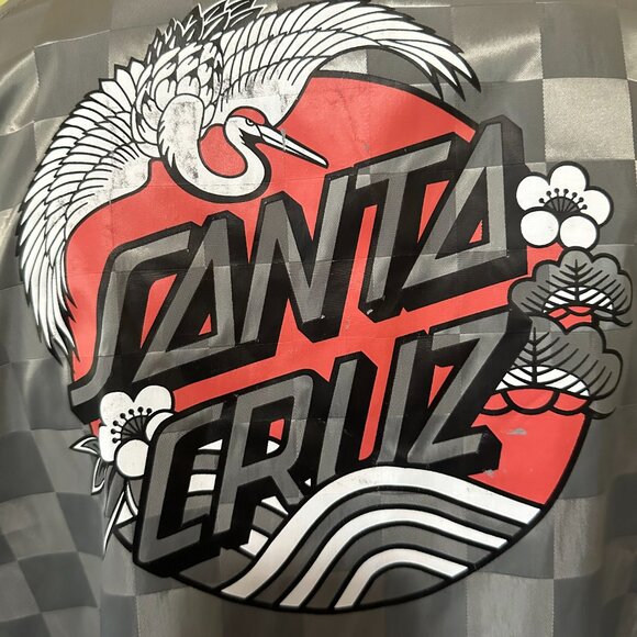 Santa Cruz Men's Checkered Silver Gray Windbreaker Jacket Large Polyester Button - Picture 3 of 7